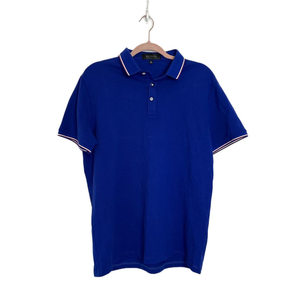 Messina Made By Italy Mens 100% Cotton Collar Royal Blue Polo Shirt Size XL (56)